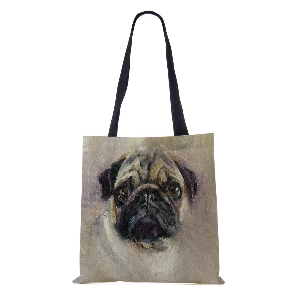 

Женская сумка через плечо с собакой, Холстовая повседневная сумка для продуктов, эко-многоразовый принт, живопись, винтажная большая вместительная сумка для книг