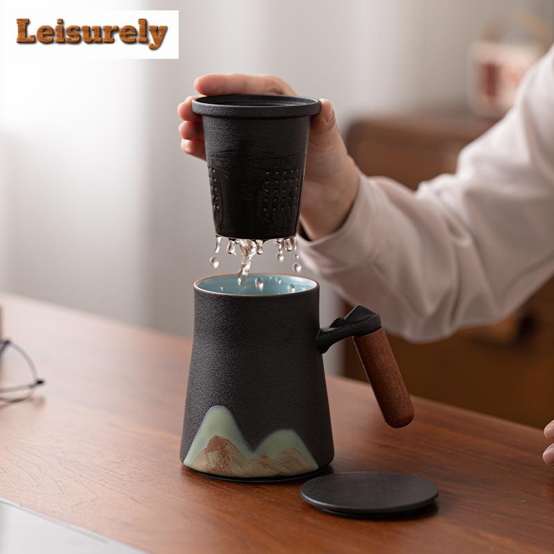 450ml Distant Hills Filter Tea Separator Cup Japanese Water Separation Tea Mug with Infuser Tea Soaking Office Water Cup Gift