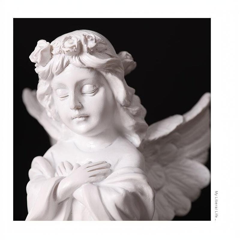 White Resin Praying Angel Figurines With Delicate Wings Floral Crown For Home Desktop Shelf Decor