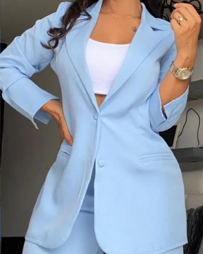 2026 Summer Elegant Women's Solid Color Split Sleeve Suit with Straight Leg Pants