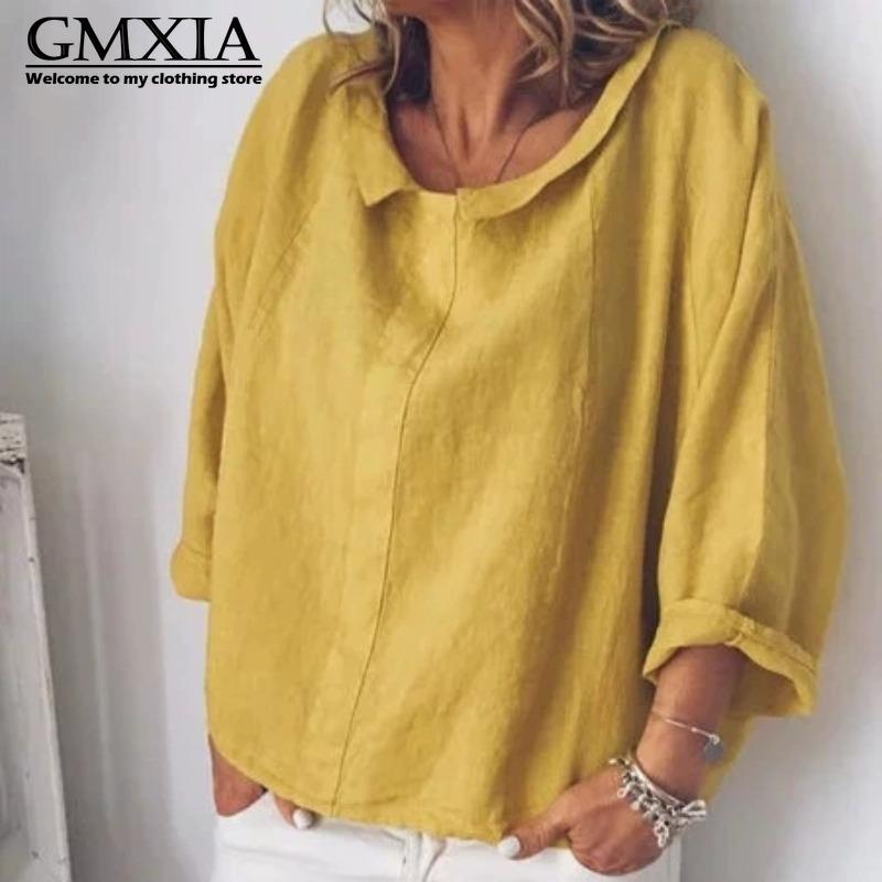 

GMXIA Жіночі Модні Повсякденні Блузки та Сорочки з Довгим Рукавом з Принтом Однотонного Кольору M жовтий