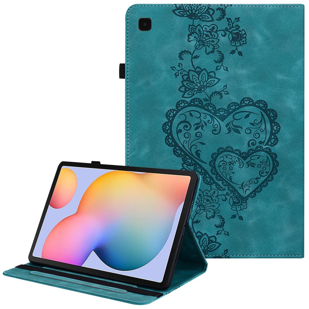 For Samsung Galaxy Tab S6 Lite (2024)/(2022) (SM-P610/615) Leather Case Heart Imprint Foldable Stand Card Slot Stylus Holder Tablet Cover