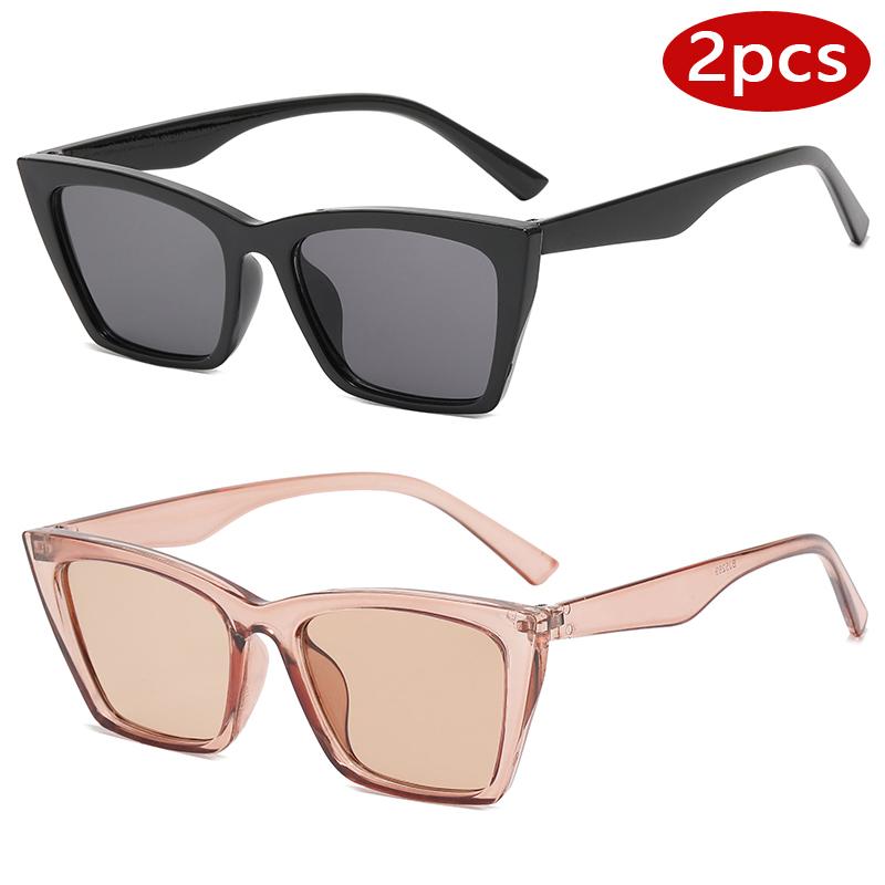 Protective Glasses 2pcs Fashion Cat Eye Sunglasses Women Multi Color Frame Sun Glasses Female Simple Style UV400 Driving Eyewear