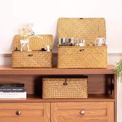 1pc Handwoven Cotton Rope Storage Basket Set, with Lid for Natural Pastoral Style, Organizer for Magazines, Remotes, Yarn
