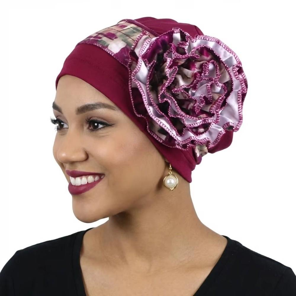 Postpartum Headscarf Big Flower African Turban Breathable Comfortable Muslim Hijab Caps Print Bonnet Beanies For Women