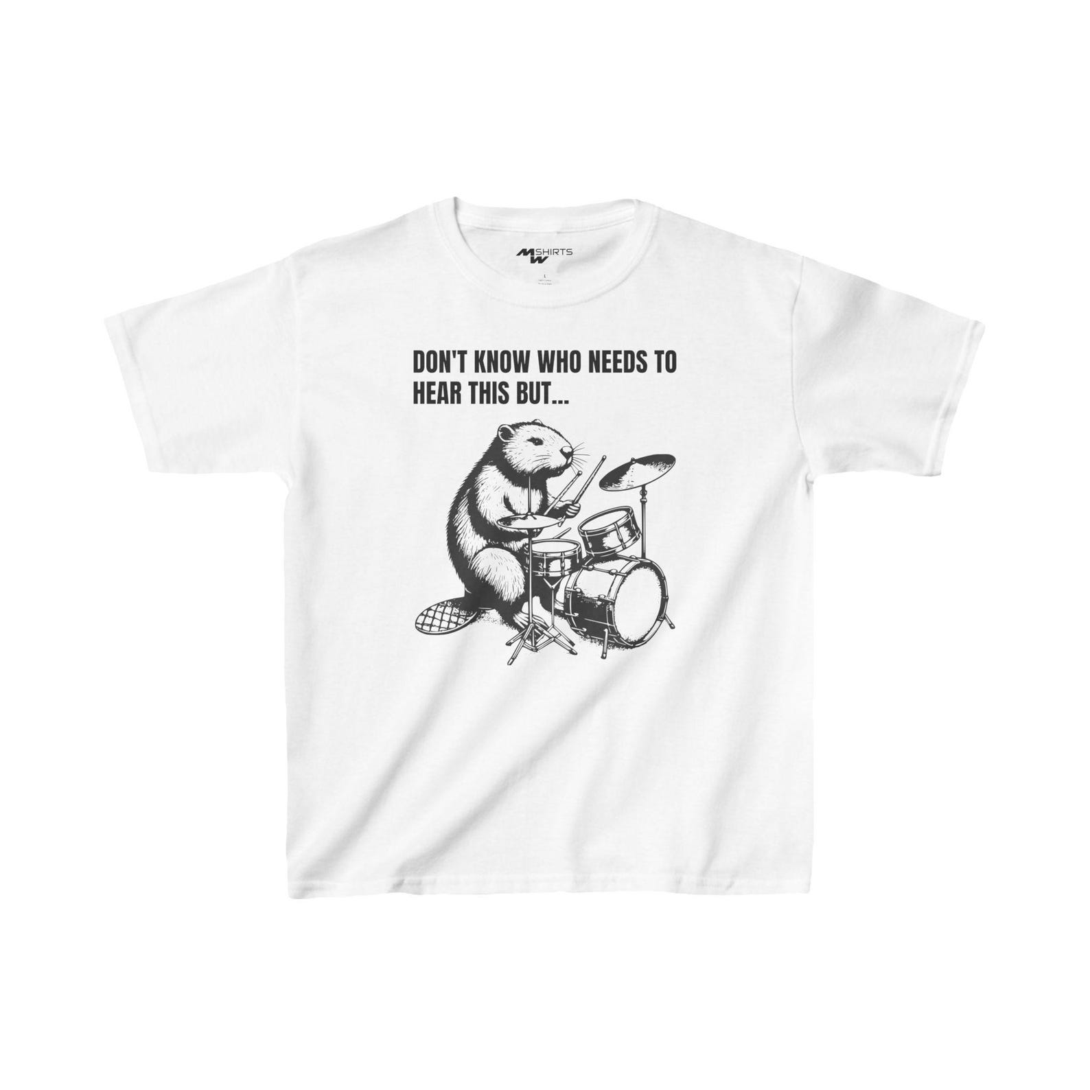 Beaver Drummer Kids Tee: Funny Vintage Graphic T-Shirt S