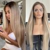Peruci cu Plasă Frontală Roz Pal 13X4 Pentru Femei Fibră Rezistentă la Căldură Păr Sintetic Lung Drept Peruci pentru Utilizare Zilnică Petrecere Cosplay