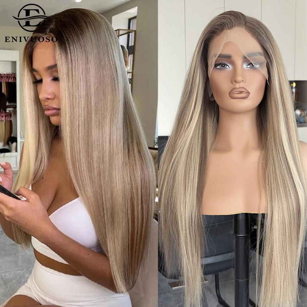 Peruci cu Plasă Frontală Roz Pal 13X4 Pentru Femei Fibră Rezistentă la Căldură Păr Sintetic Lung Drept Peruci pentru Utilizare Zilnică Petrecere Cosplay
