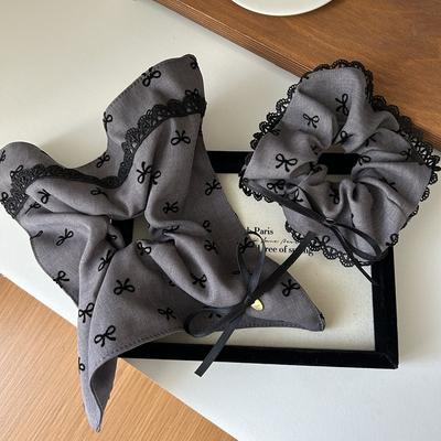 Gray Gray Bow Square Circle Large Intestine Hair Circle Head Flower High-Quality Ponytail Pill Head Ring Hair Ornament Women