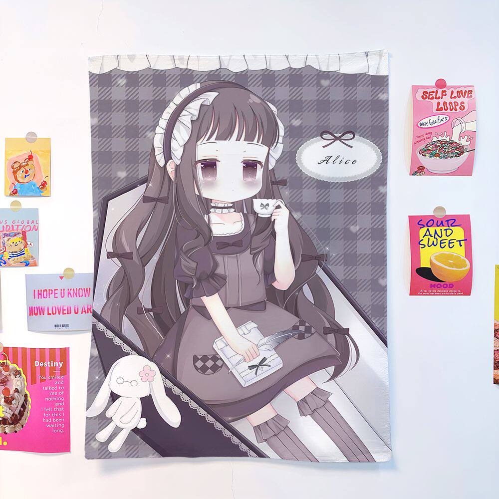 Popular Cute Anime Girl Galgame Print Tapestry Wall Art Aesthetic Room Decoration