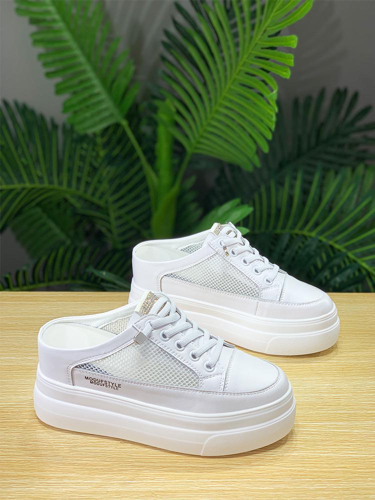 

Женские белые сетчатые слипоны на платформе со скрытым каблуком 8 см - издание Лето 2024 35