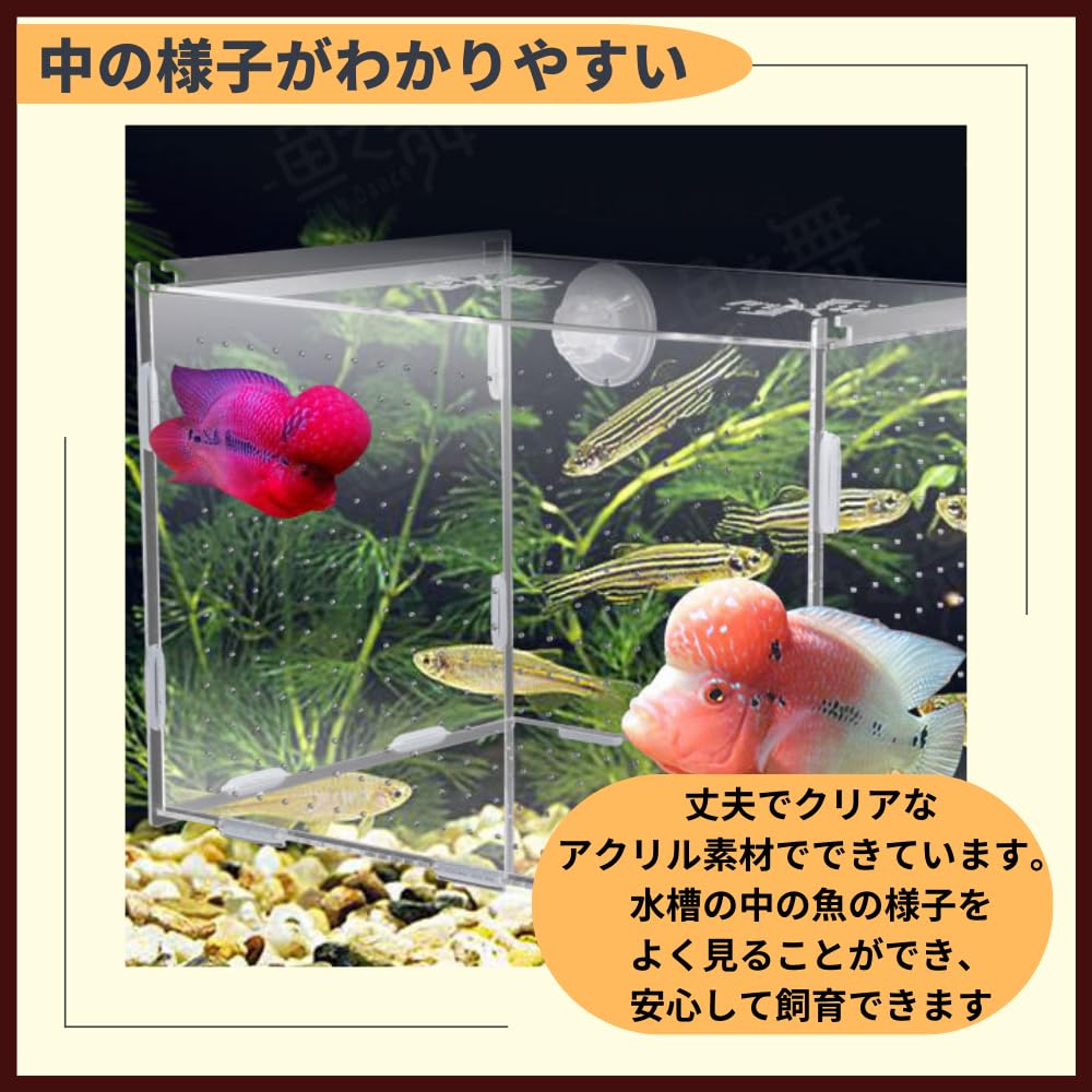 ideamall Fish Breeding Isolation Box, Aquarium Hatching and Spawning Box, Fish Isolation, Aquarium Accessory, Clear Acrylic (15cm x 15cm x 15cm)