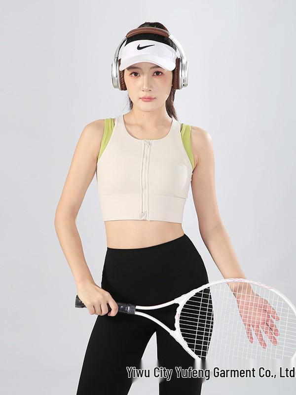 High-Strength Front-Zip Shockproof Sports Bra with Fixed Cup