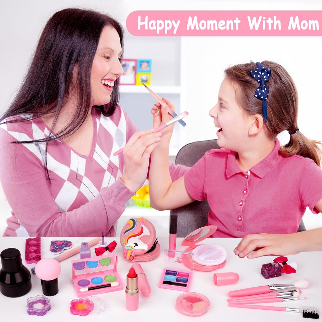 Flybay Kids Girls Makeup Realistic Washable Cosmetic Set for Girls and Princess Pretend Play Cosmetics Pretend Play Makeup Kit with Cosmetic Christmas