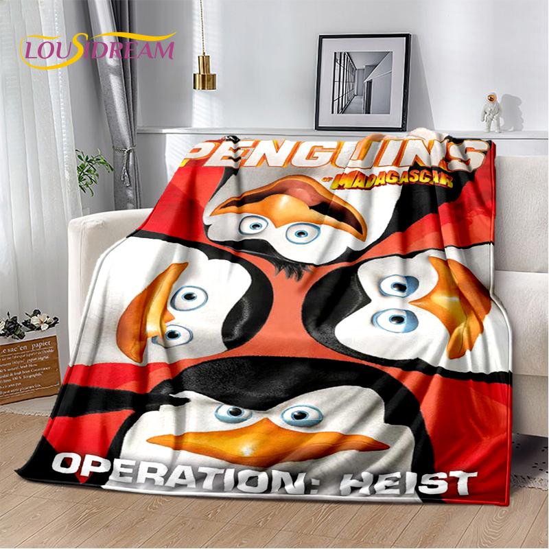 Coperta Cartoon Pinguini del Madagascar, Morbida Coperta da Divano per Casa Camera da Letto Letto Divano Picnic Viaggio Ufficio Copertura Regalo per Bambino
