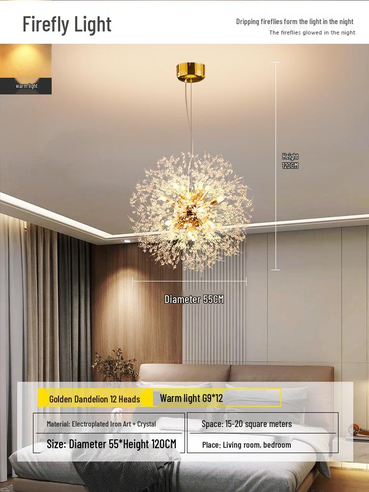 Dandelion Crystal Chandelier: Luxurious Nordic Style Living Room Light