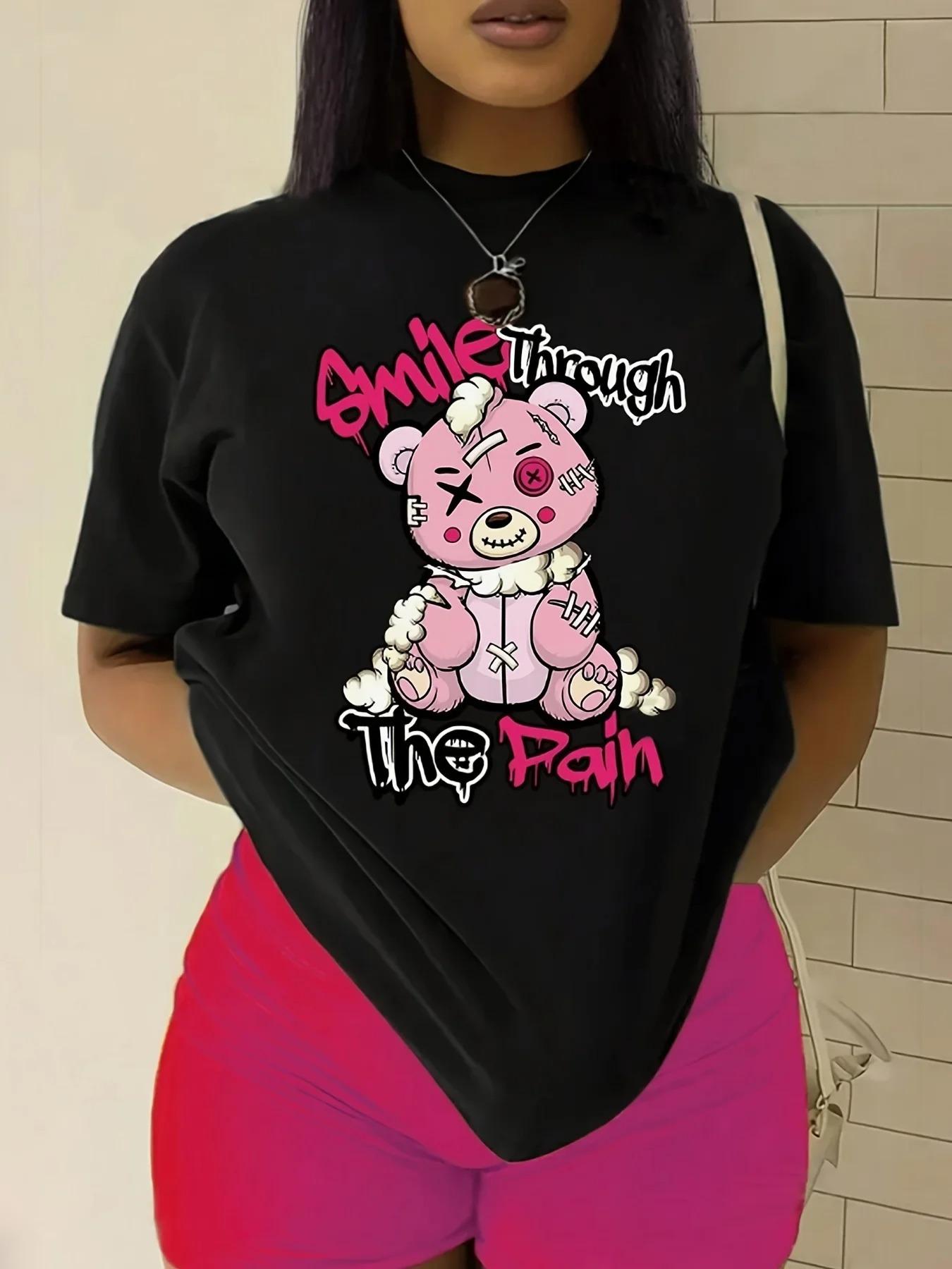 

Teddy Bear Print Womens TShirtSoft Crew Neck Short Sleeve Casual Stylish Perfect for Spring Summer Fashion Graphic T Shirts 4XL