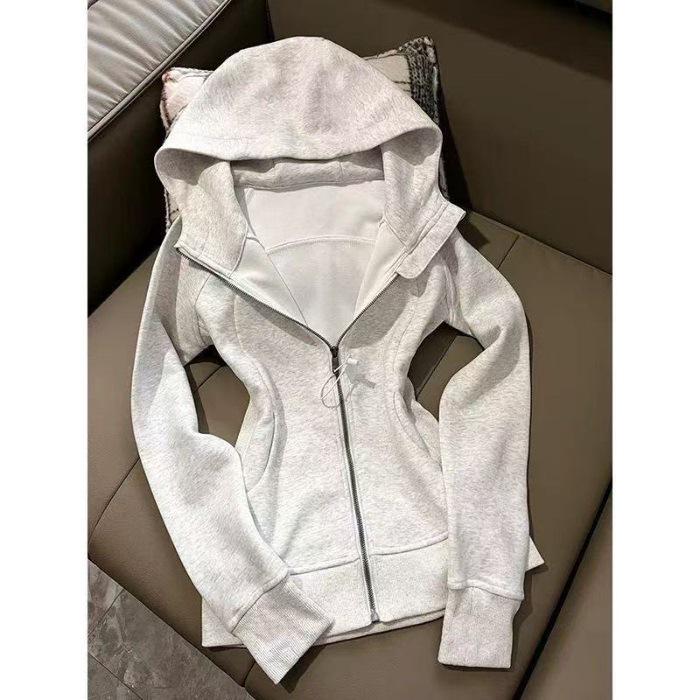 

Women s Spring Hooded Cardigan - Sporty Slim Fit, Cinched Waist, Stylish Drop Shoulder, Versatile Short Top for Dopamine Dressing M
