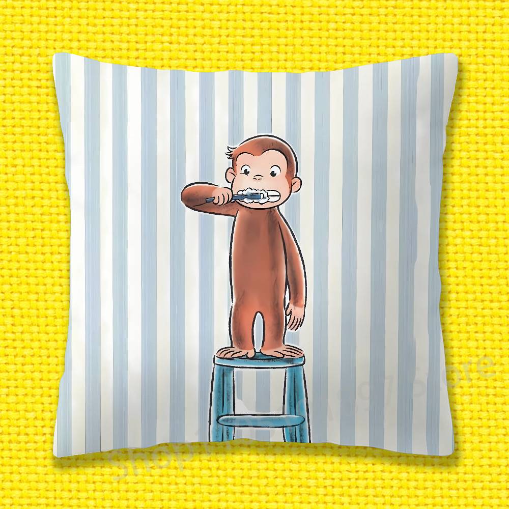 C-Curious George Monkey Throw Pillow Case For 30X30Cm 40X40Cm 45X45Cm 50X50Cm 55X55Cm Square Sofa Pillowcase Shell