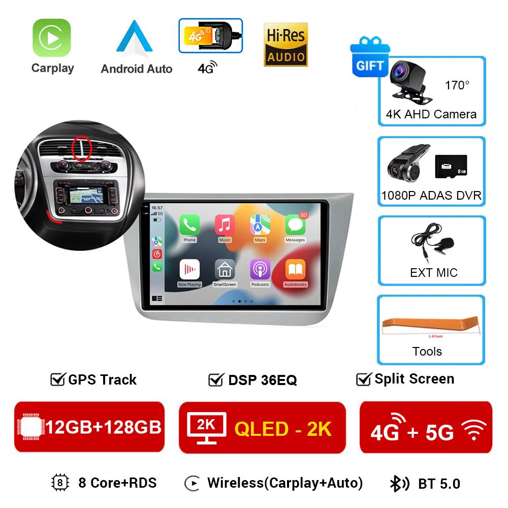 Car Radio Android 16 QLED Screen Qualcomm For Seat Leon 2 MK2 Altea XL 2004-2015 Car Stereo Head Unit DSP 48EQ Carplay NO 2din Hxqgn22