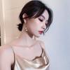 Korean Crystal Fan-Shaped Tassel Earrings in S925 Silver for Women