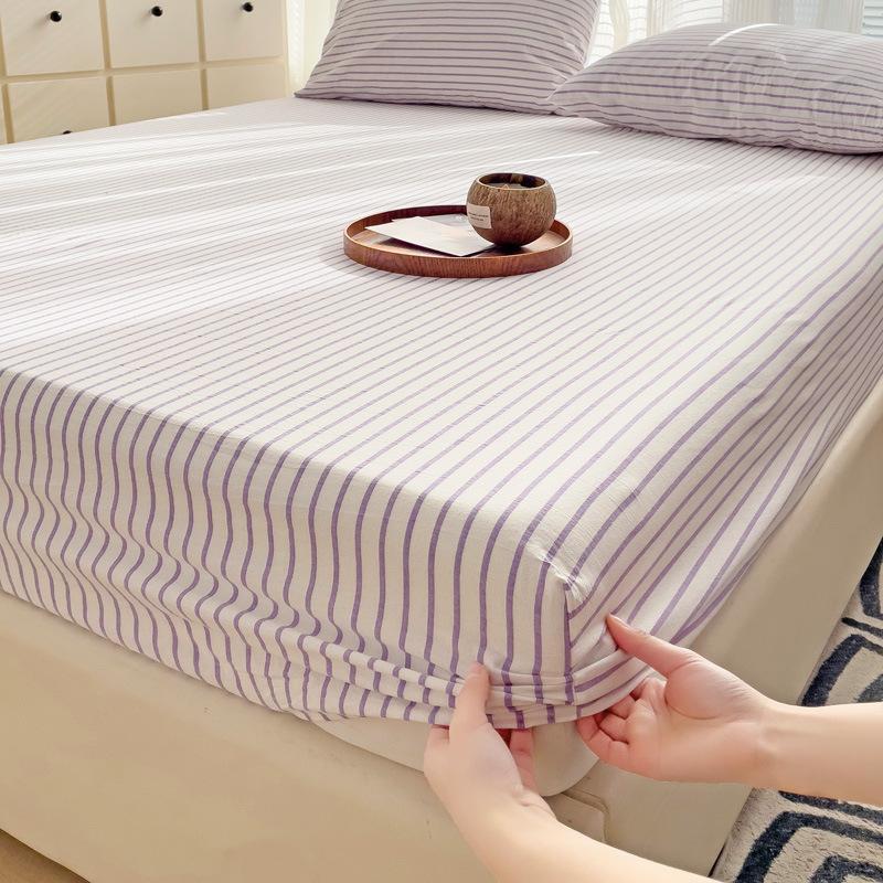 Modern Design Light Green Linellae Pattern Printed Fabric Bed Sheets Cotton Breathable Mattress Cover Colorful Fitted Sheet with Pillowcase