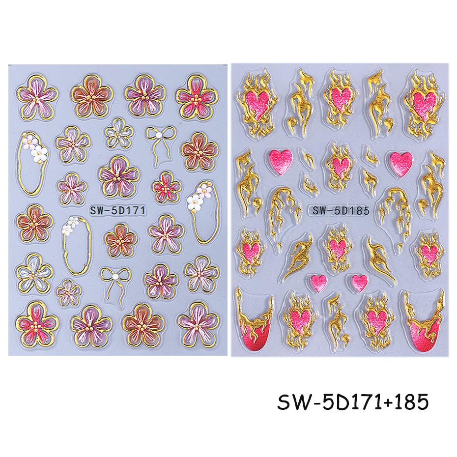 5D Crystal Lily Embossed Nail Sticker Colorful Petal Gold Line Frame Bow Slider Decal DIY Manicure Decor Accessories Tools