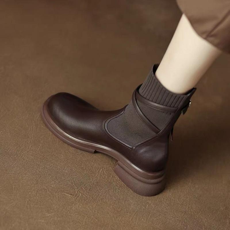 Ankle Square Heel Modern Boots Spring/Autumn Slip-on Women's Shoes On Sale 2024 Brand Slip-on Square Toe Solid Women's Boots