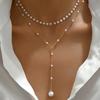 Boho Fashion Y2K Colorful Glass Pearl Long Y-Shaped Necklace Metal Collarbone Chain Holiday Travel Party Body Jewelry Accessory