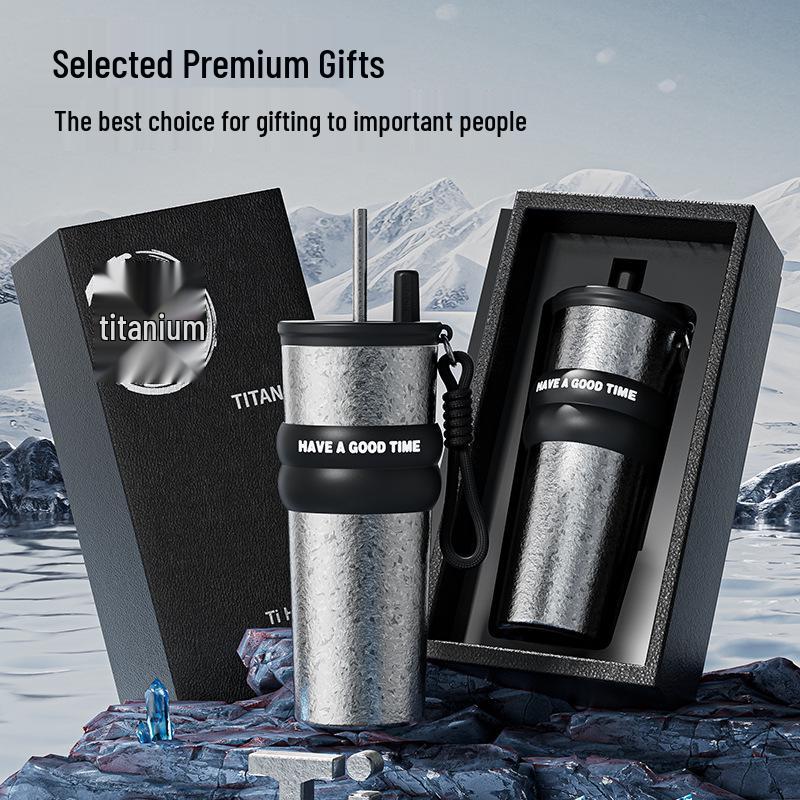 High-Value Portable Titanium Insulated Travel Cup with Straw, for Girls - Large Capacity, Car-Friendly