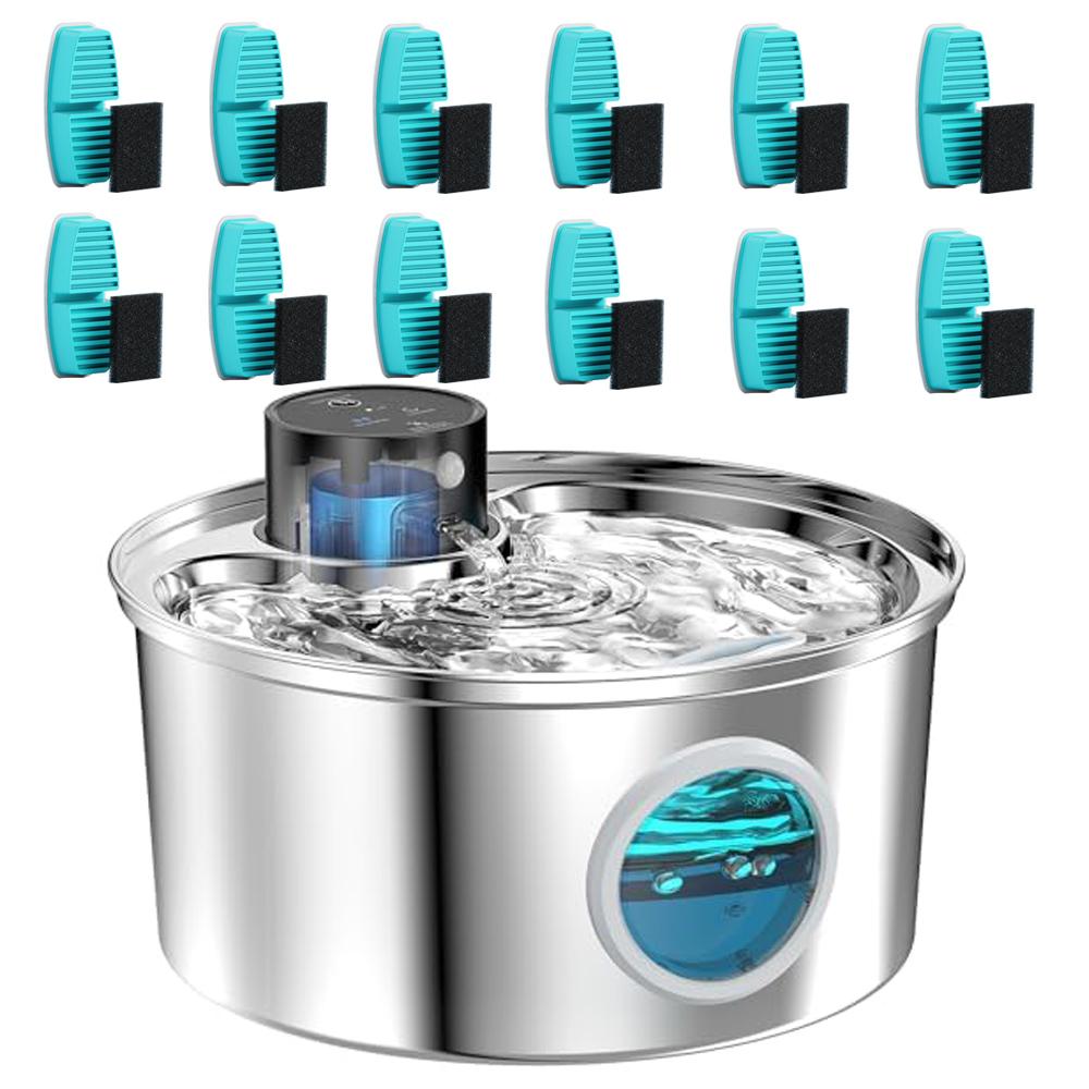 108oz/3.2L Stainless Steel Wireless Cat and Dog Drinker Rechargeable Automatic Pet Drinker Water Fountain Motion Sensor Bowl