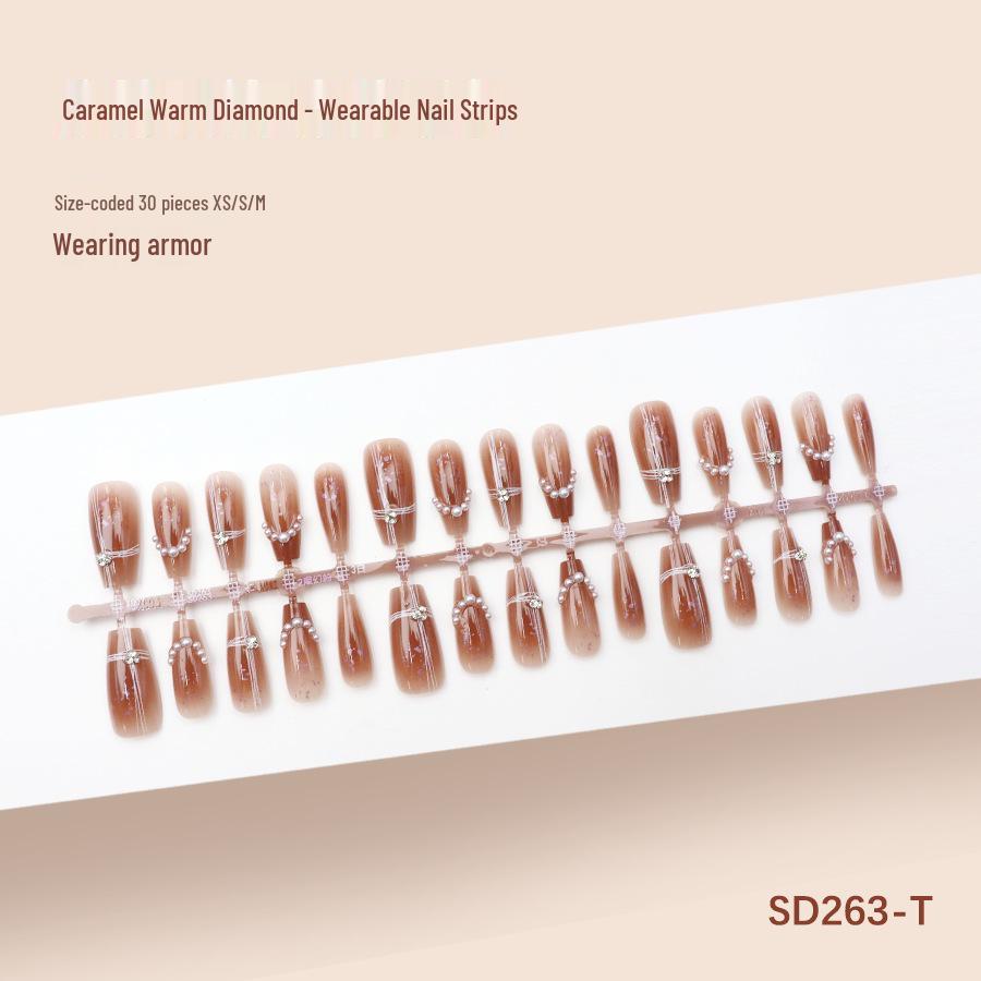 Elegant Pearl Rhinestone Blush Wearable Nails - 30-Piece Set