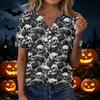 Women's Casual Short Sleeve V-Neck T-Shirt with Print and Decorative Buttons