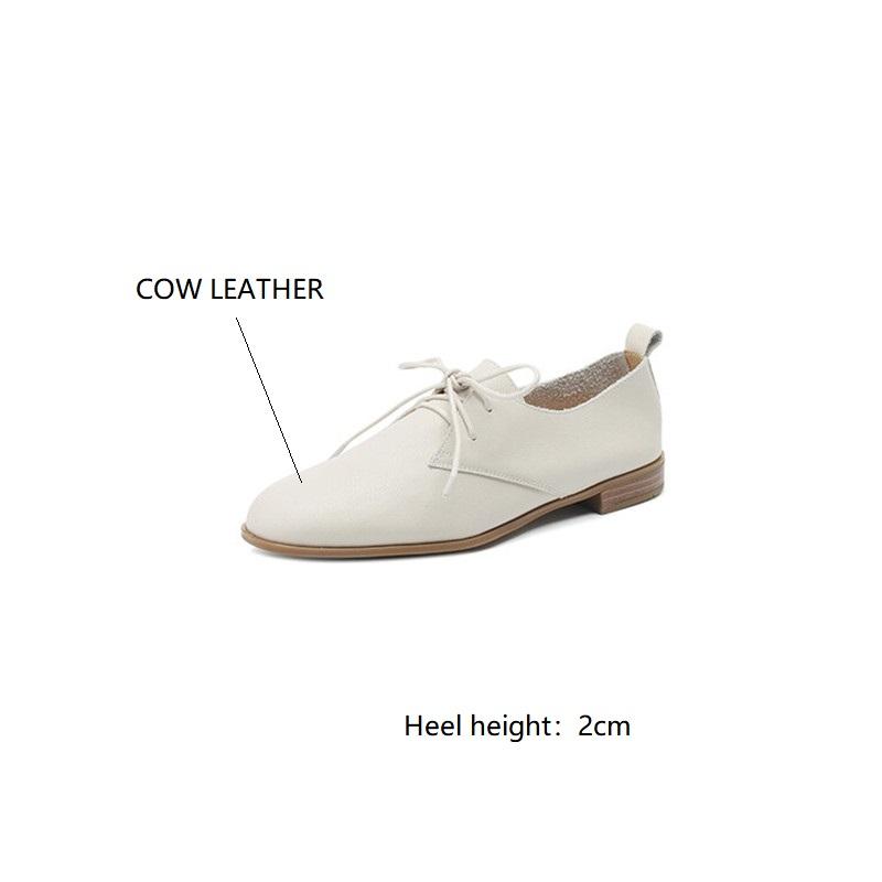 Fashion New Genuine Leather Loafers Spring/Autumn Round Toe Chunky Heel Women Pumps Lace Shoes for Women Ladies Shoes Comfort Low Heels