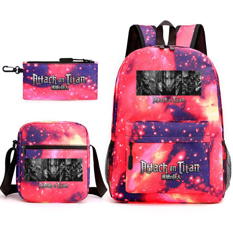 Attack Giant Elementary School Bag Backpack Casual School Bag Three-piece Set