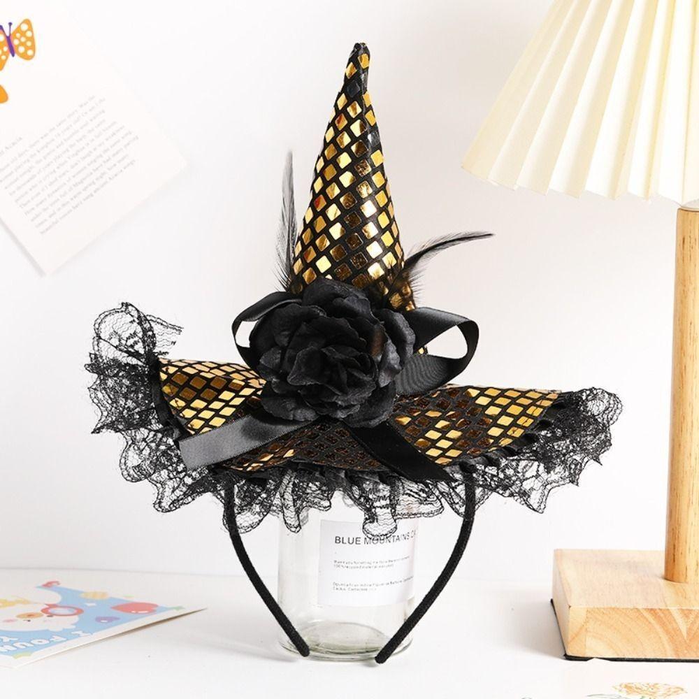Fashion Cartoon Witch Hat Party Decorations Lace Sequins Hair Hoop Cloth Headband Halloween