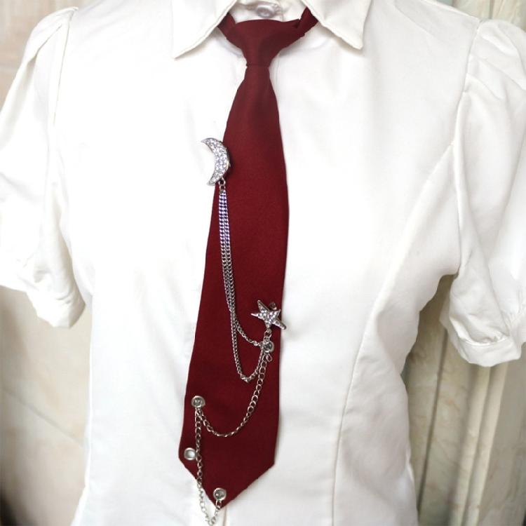 Student Pre Tied Neck Ties Preepy Look Rhinestones Star Metal Chain Dark Tie Cravat Neck Wear Accessories