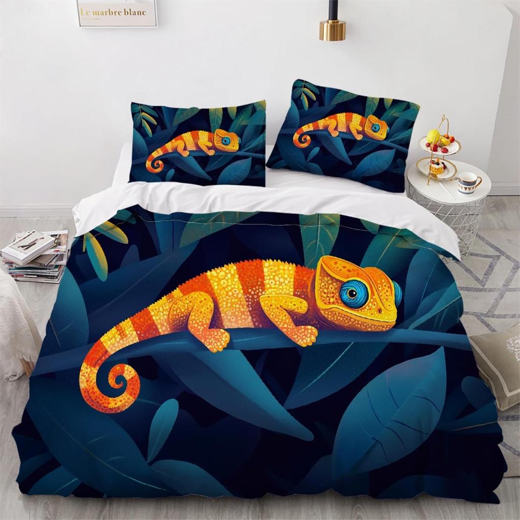 Chameleon Bedding Set For Kids Fantasy Animals Comforter Cover Set Single Size Chameleon Duvet Cover Bedding Collection 2Pcs