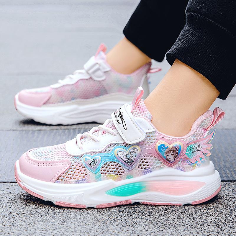 Girls' summer shoes, breathable mesh shoes for older children, little girls' shoes, children's sports shoes, trendy