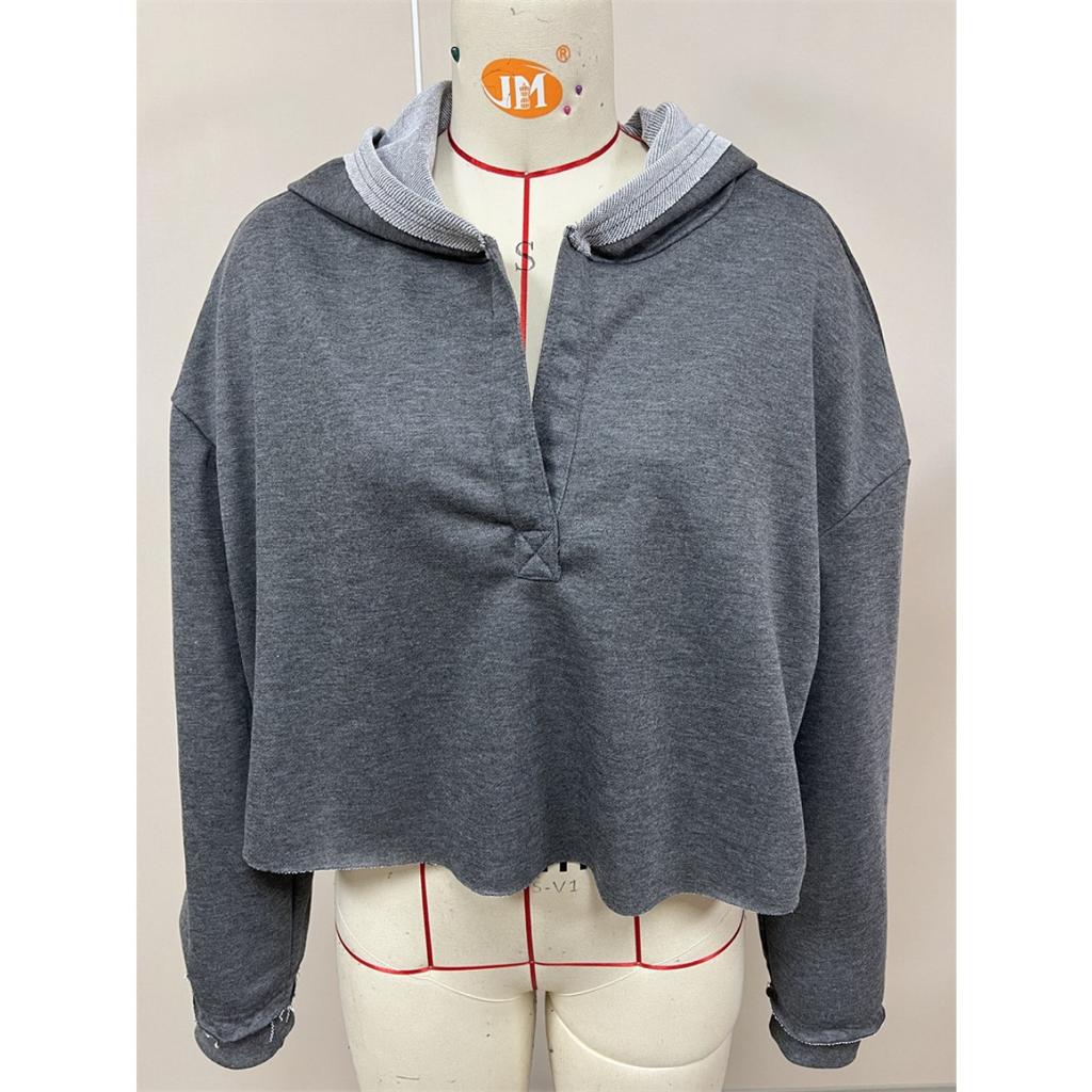Fashionable Loose and Trendy Hooded Sweatshirt for Women In Spring and Autumn, Women's V-neck Top, Pullover Long Sleeved Shirt