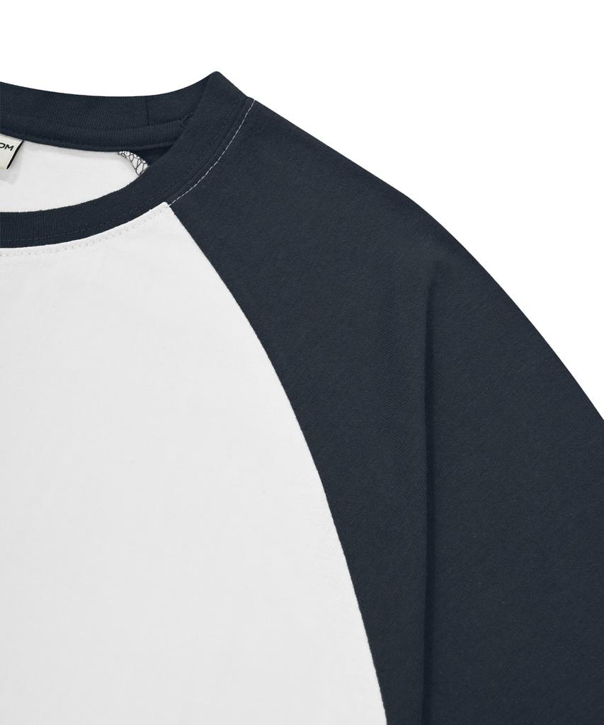 ESCAPEFROM Mini Vintage Cloud Print Raglan Color Block Short Sleeve T-Shirt Navy