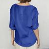 Women V Neck Button Front 3/4 Sleeve Cotton Linen Top Loose Fit Casual Blouse Lightweight Breathable Shirt for Daily Wear