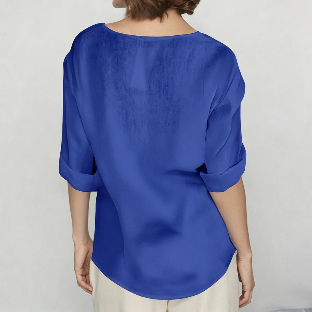 Women V Neck Button Front 3/4 Sleeve Cotton Linen Top Loose Fit Casual Blouse Lightweight Breathable Shirt for Daily Wear