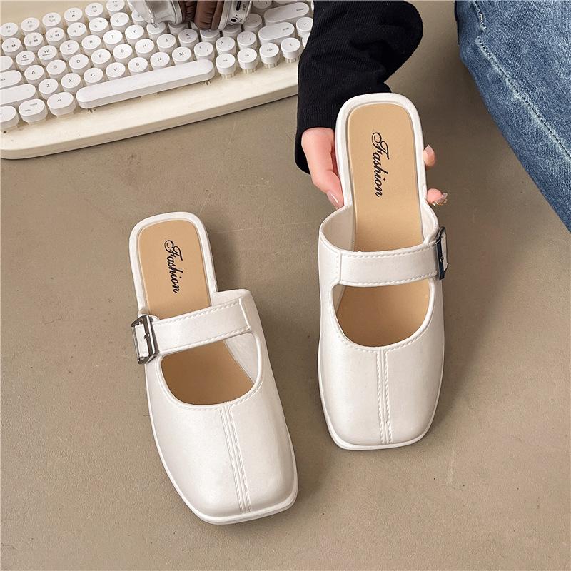 Slip On Mule Sandals with Adjustable Buckle Strap Flat Sole Lightweight Comfortable Summer Footwear for Women