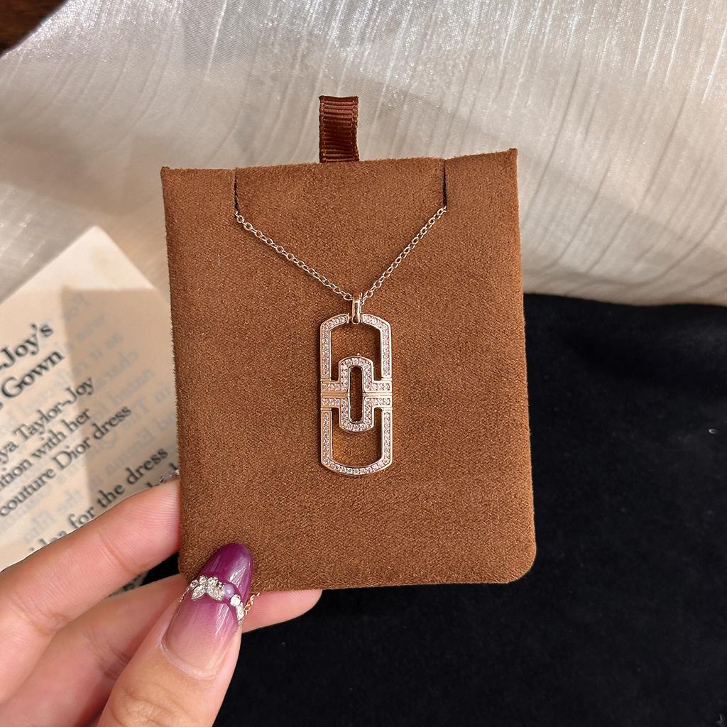 Seiko Full Diamond Paperclip Pendant Necklace Simple Clavicle Chain