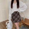 Women's High Waist Woolen Plaid Mini Skirt - Slim Fit Autumn/Winter 2026