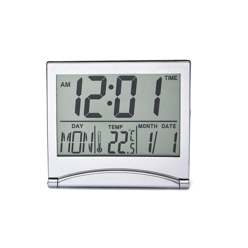 Portable Digital LCD Alarm Clock with Thermometer, Date and Compact Desktop Timer
