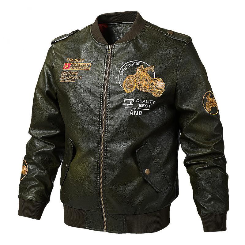 New V-neck Style Men's Motorcycle Leather Washed PU Leather Jacket Trendy