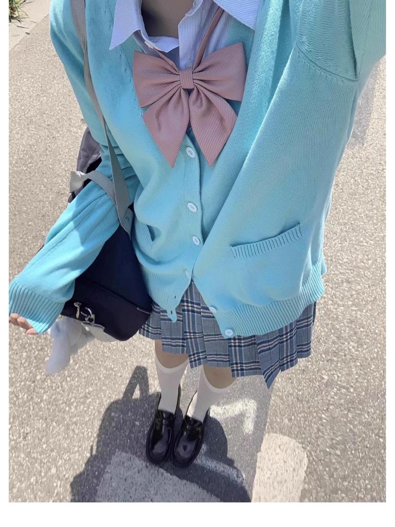 Women's Autumn Winter Slim Fit Japanese School Style Cardigan Sweater with Long Sleeves, Multi-color