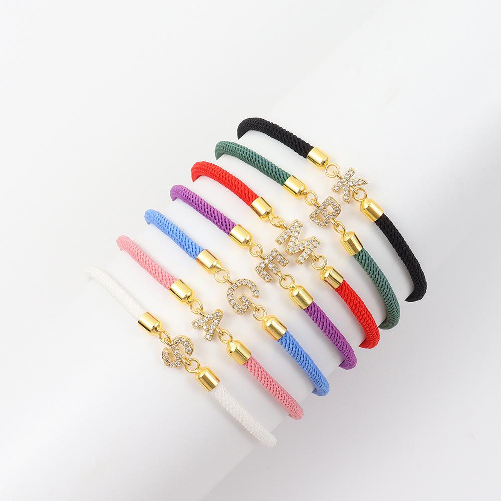 Initial 26 Letters Micropaved Zirconia A-Z Bracelets For Women Handmade Baided Rope Adjustable Bracelet Friendship Jewelry Gifts